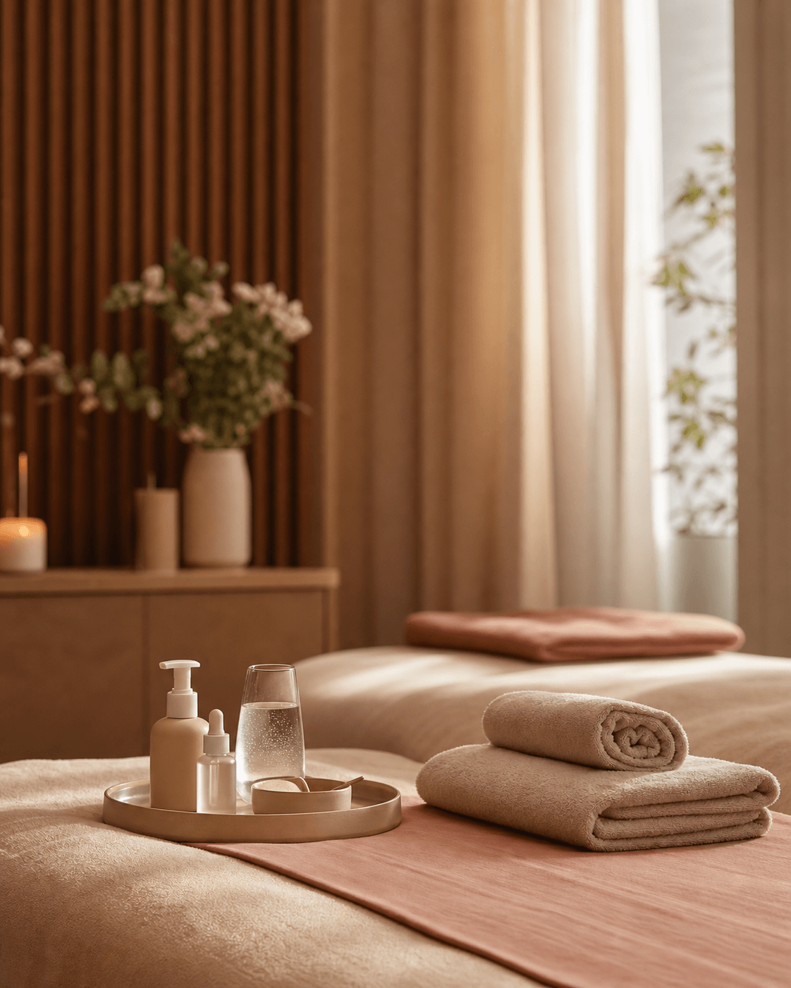 Ambiente de estética e bem-estar preparado para um atendimento de Brenda Bezerra