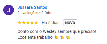 Avaliação de Jussara Santos sobre o atendimento de Wesley Veiga